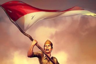 Ilustrasi Gambar Seorang Pejuang Mengibarkan Bendera. Ist.