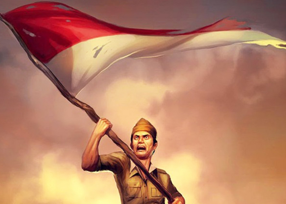 Ilustrasi Gambar Seorang Pejuang Mengibarkan Bendera. Ist.